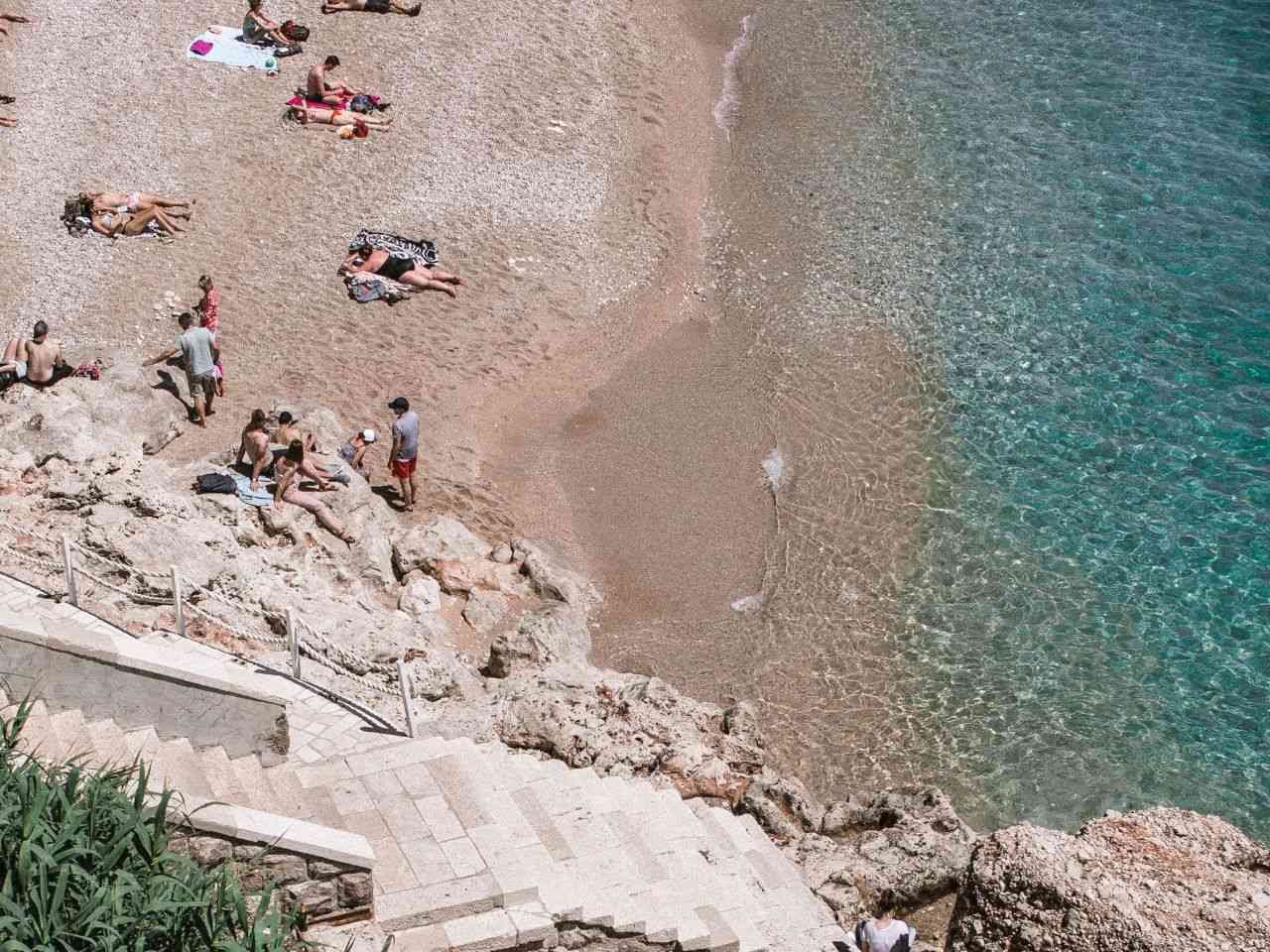 View of The 400 Steps Duoglio Beach (Spiaggia del Duoglio) on the Amalfi Coast