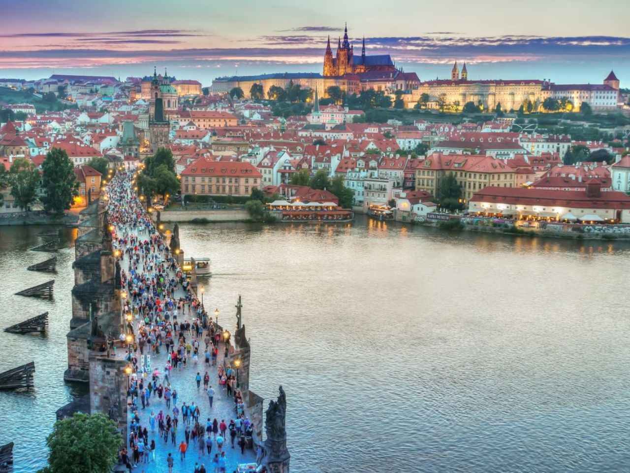aerial view of Charles Bridge, Prague