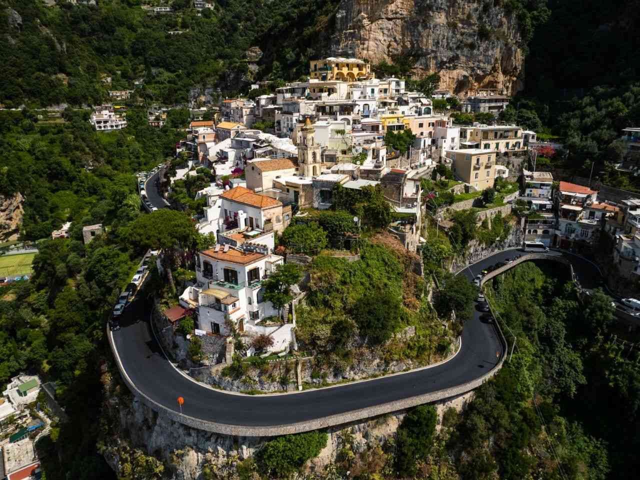 aerial view of Amalfi Coast Positano town Italy