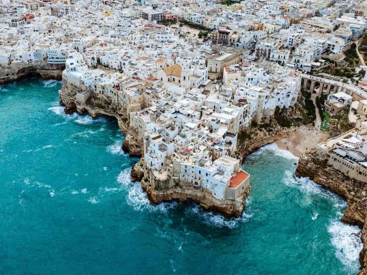 Aerial view of the coastal town Polignano a Mare Puglia Italy