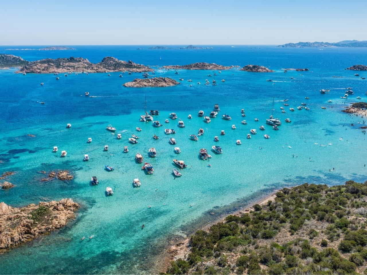 Aerial view of Porto Modanna Sardinia Italy