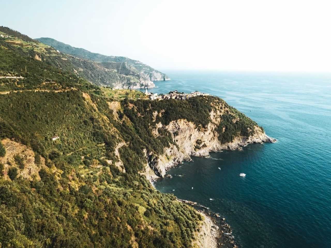 Aerial view of Corniglia village from the Cinque Terre Hiking Path