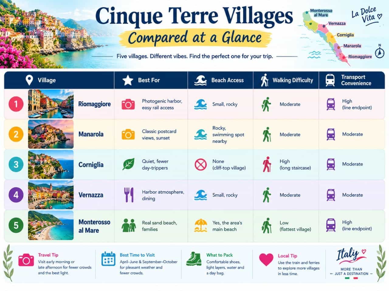 Infographic detailing on Cinque Terre Travel Guide