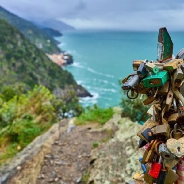 Cluster of Love Locks while hiking in Cinque Terre Italy