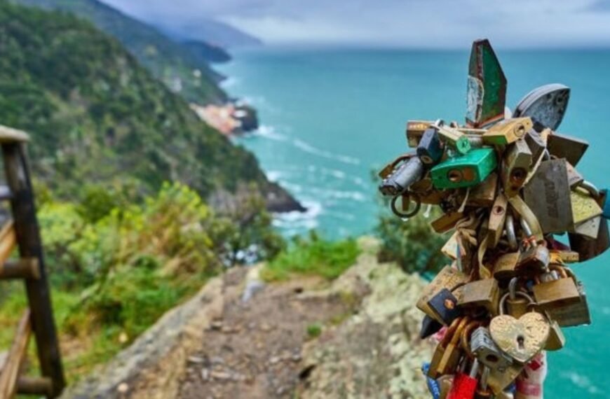 Cluster of Love Locks while hiking in Cinque Terre Italy