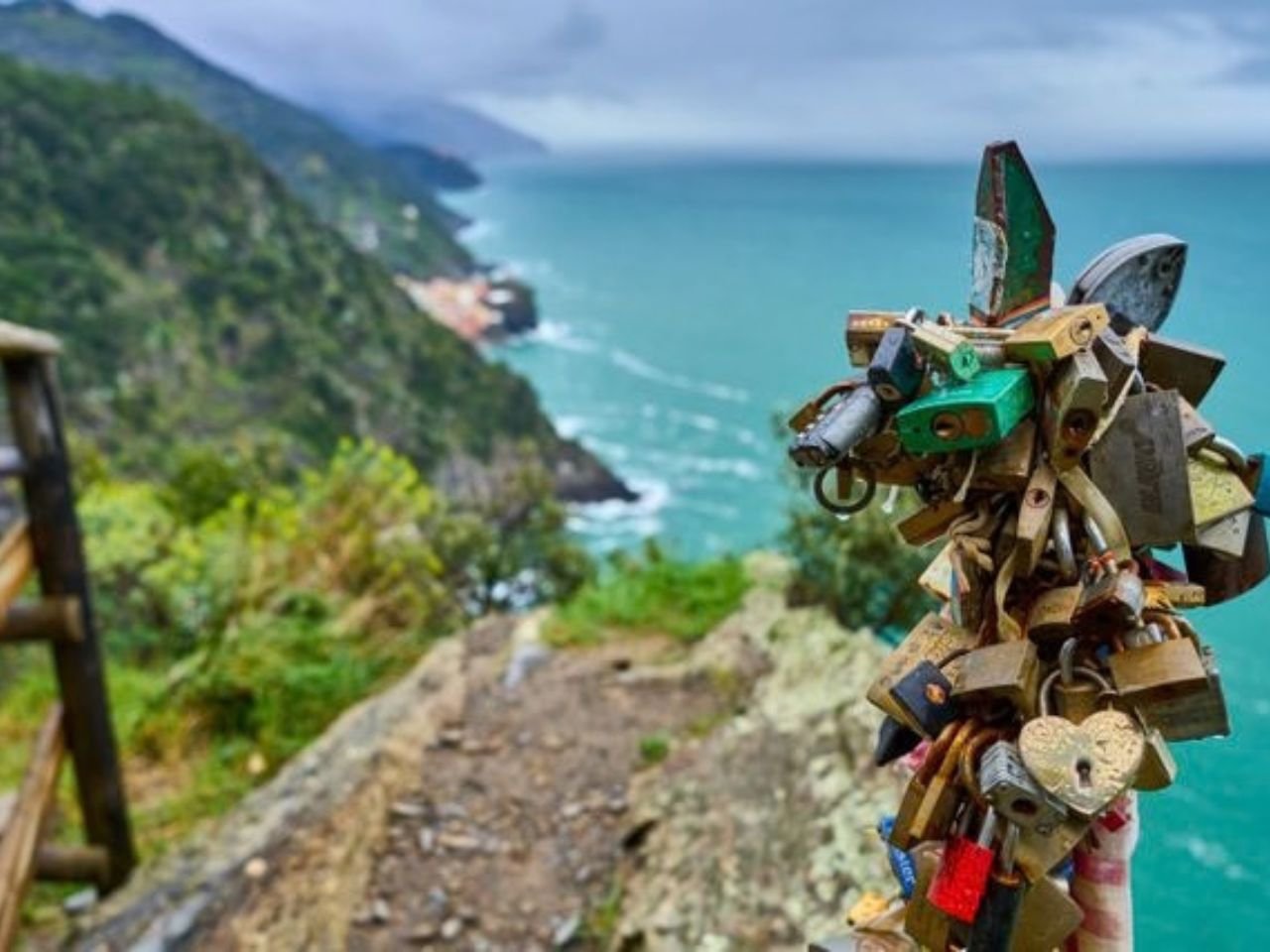 Cluster of Love Locks while hiking in Cinque Terre Italy