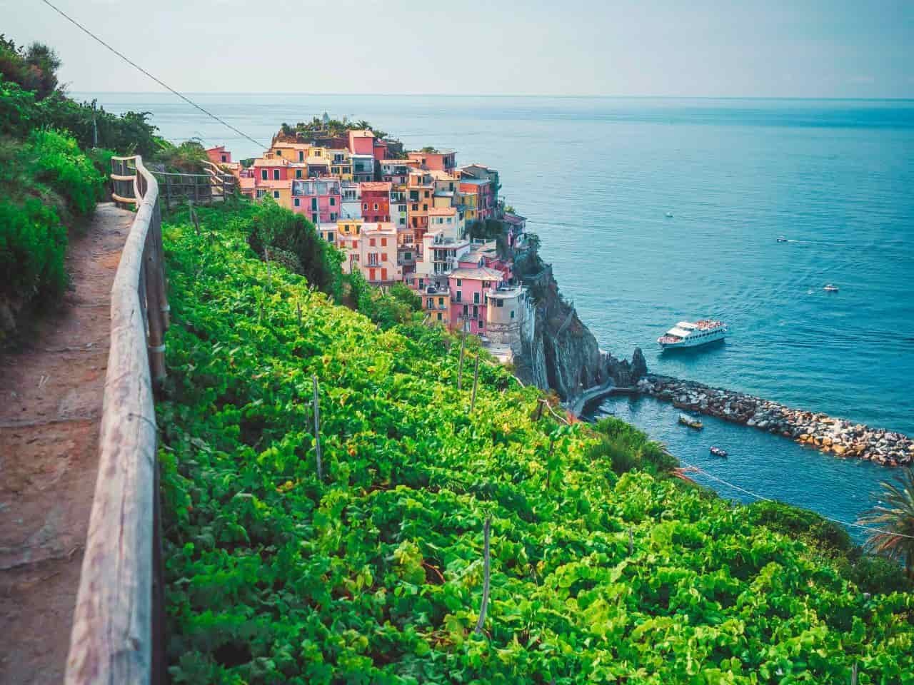 Manarola Village in the path of Blue trail hiking Cinque Terre Italy