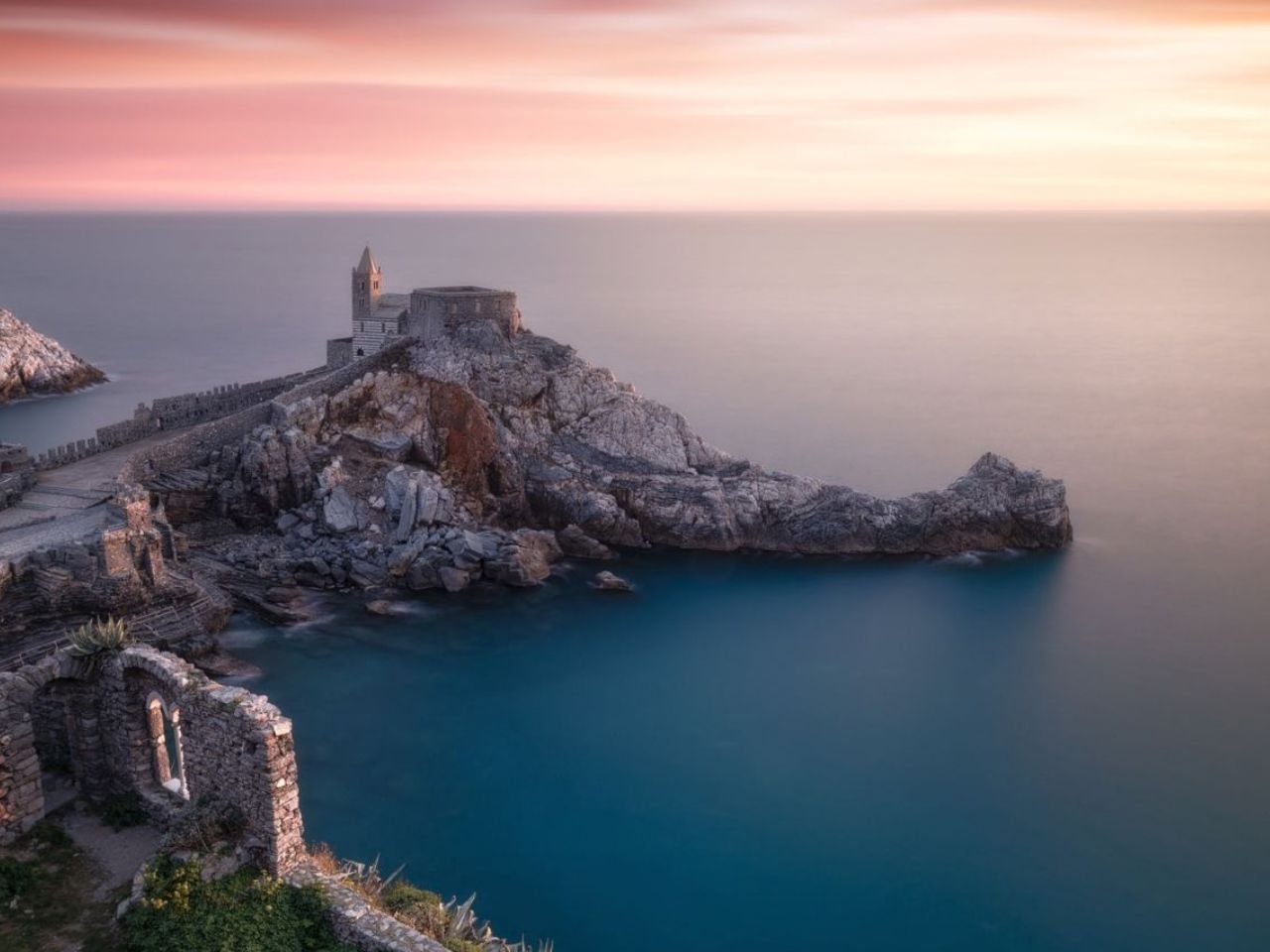 sunset over Chiesa di San Pietro in Portovenere Italy
