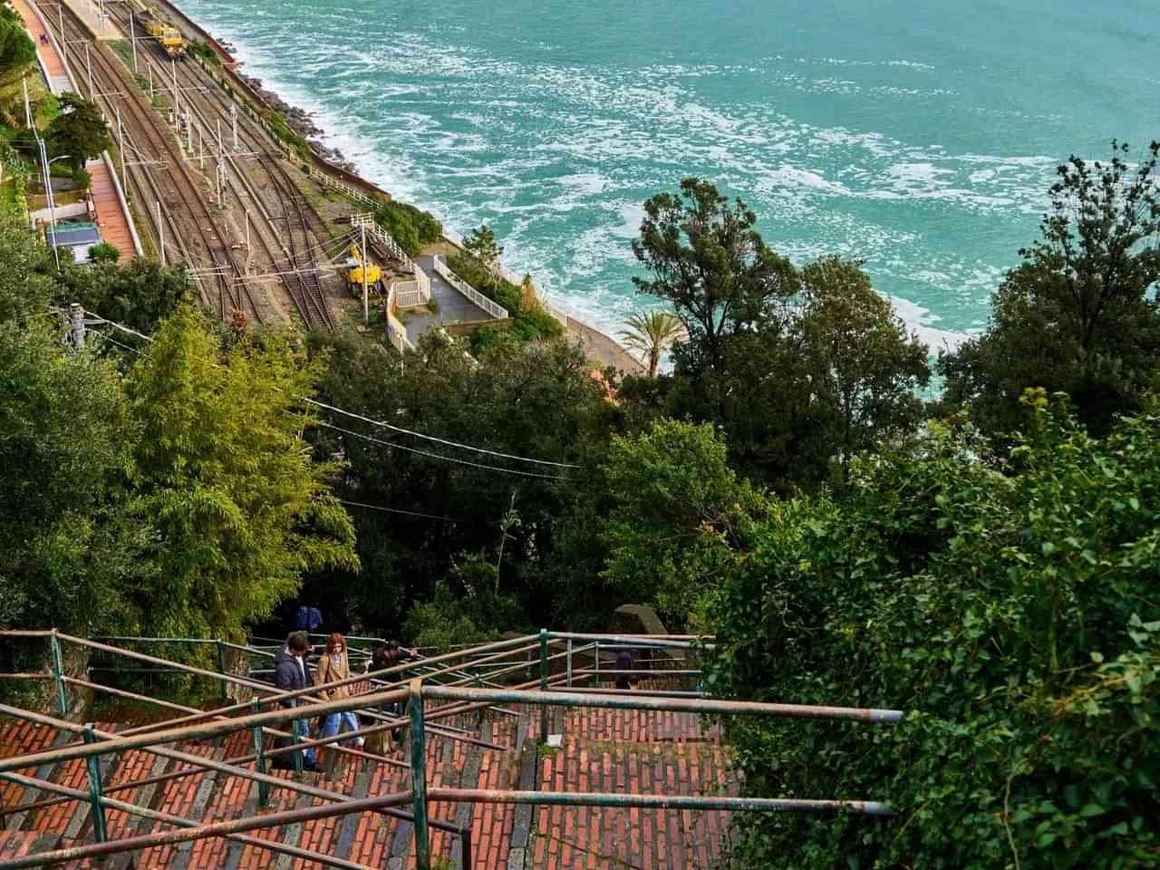 Scalinata Lardarina brick stairway with 382 steps Corniglia Cinque Terre Italy