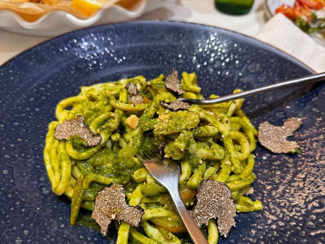 Plate of trofie pasta with Ligurian pesto