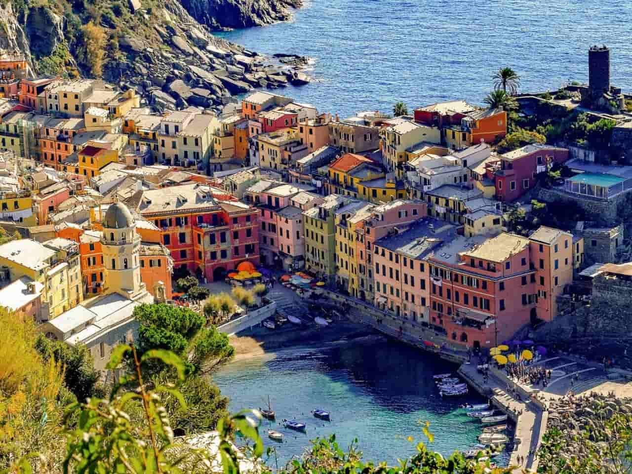 Aerial view of Vernazza village in Cinque Terre Italy